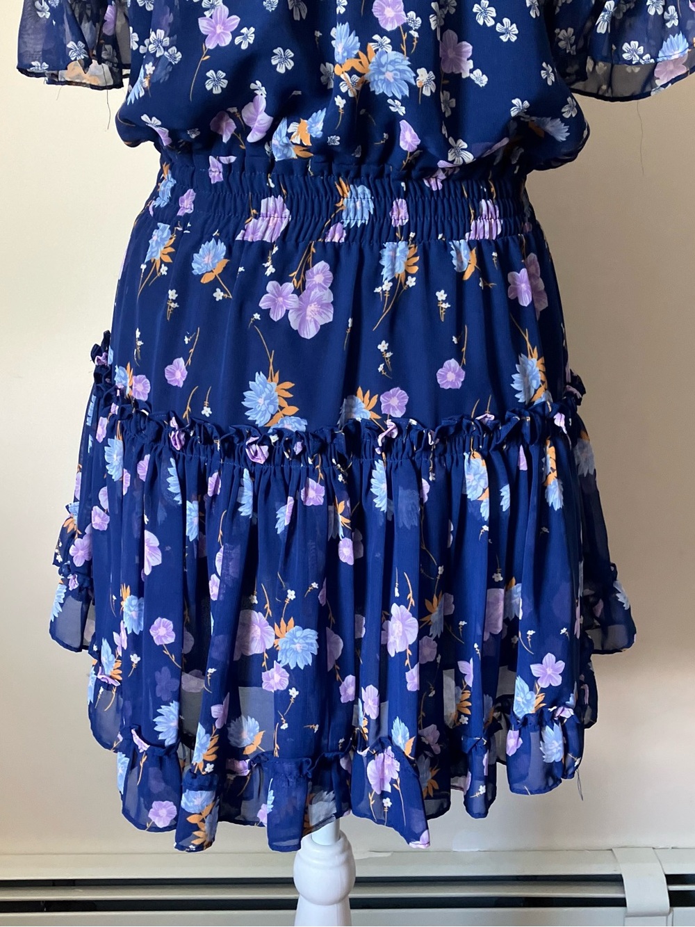 MISA Los Angeles Floral Off Shoulder Ruffle Mini Dress Blue Boho size XS - Picture 9 of 10